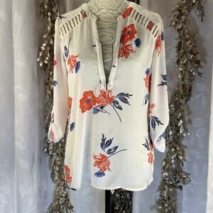 Maurices Women’s M White Floral‎ Blouse Boho Chic Cottagecore Coastal Feminine